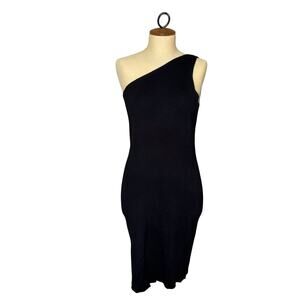House of Harlow 1960 one shoulder black ribbed knit dress women's size medium